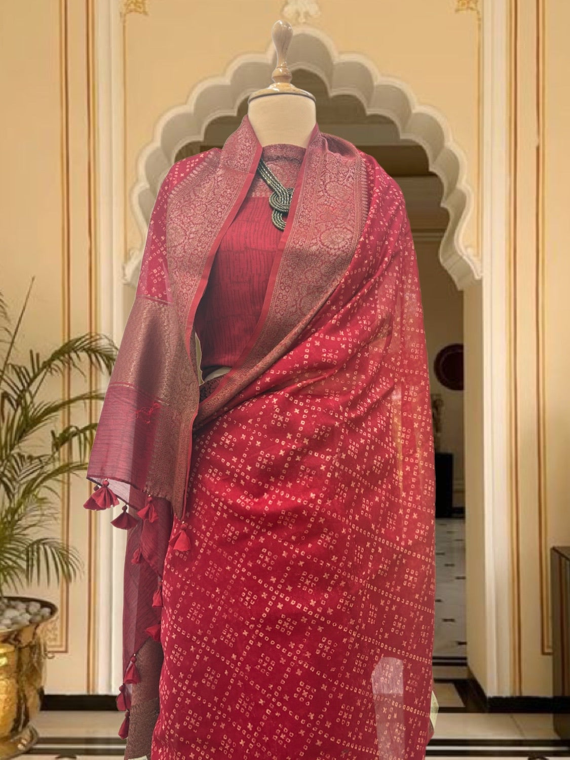 Sindura Red Printed Cotton Saree