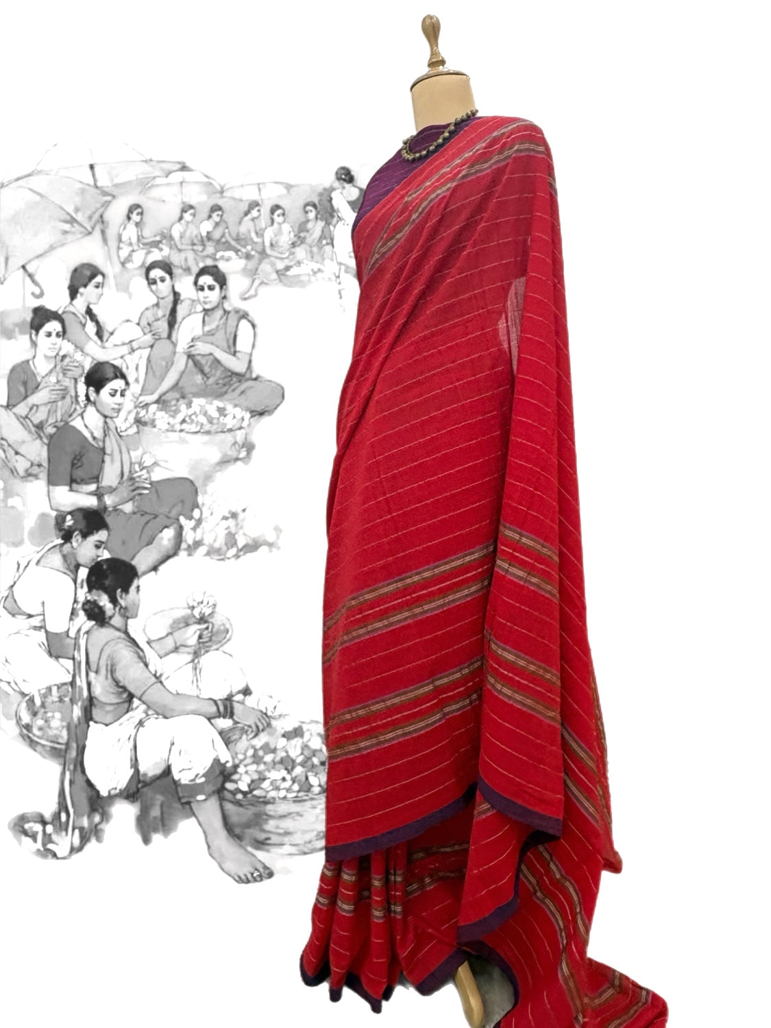 Kumkum Red Cotton Jamdani Saree
