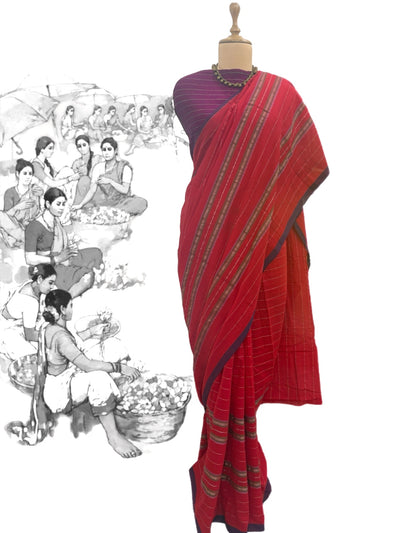 Kumkum Red Cotton Jamdani Saree