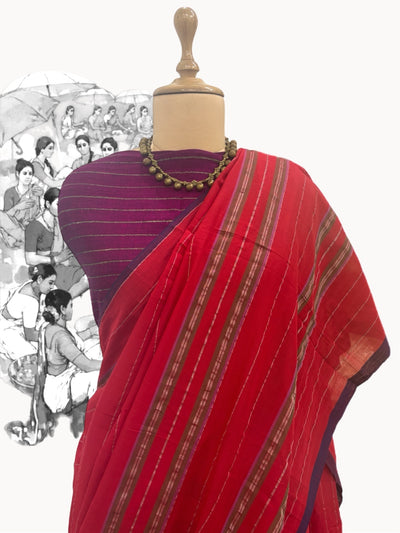 Kumkum Red Cotton Jamdani Saree