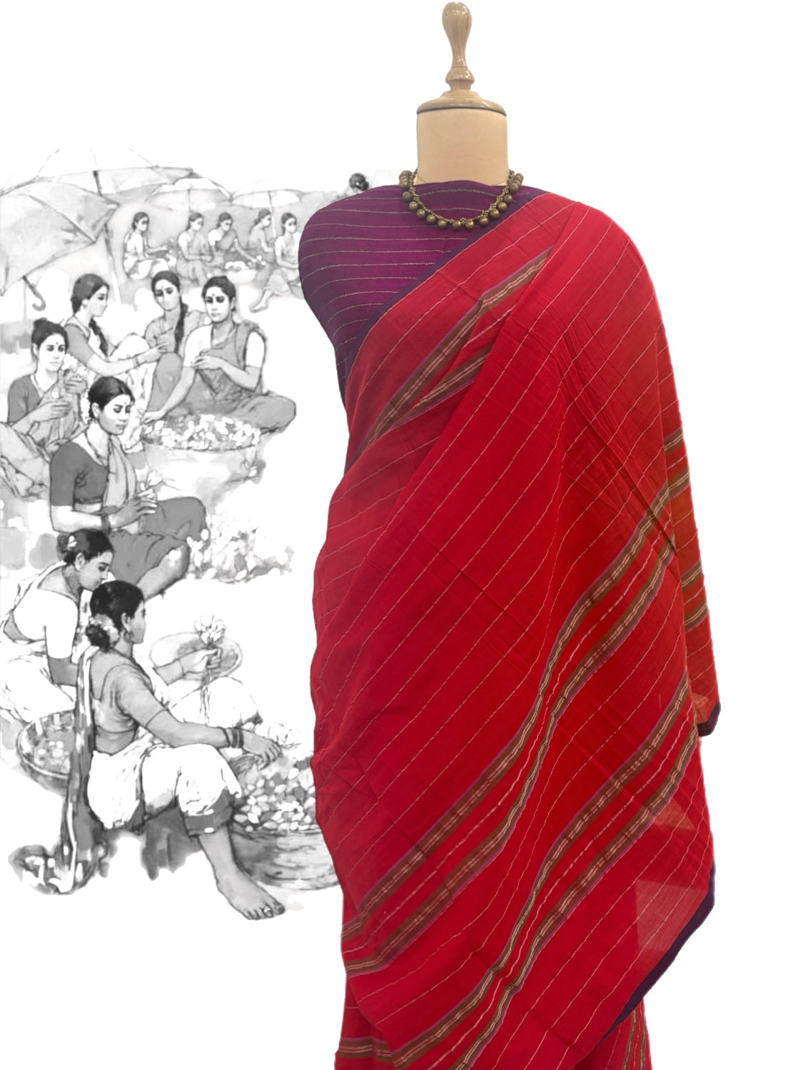 Kumkum Red Cotton Jamdani Saree