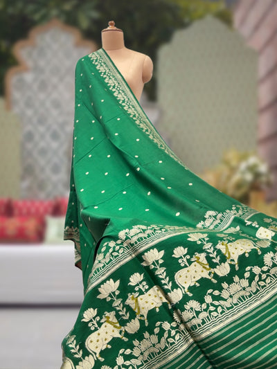 Nandikeshwara Green Silk Dupatta
