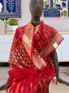 Smeared Vermillion Red Organza Saree