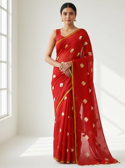 Flame Red Organza Saree