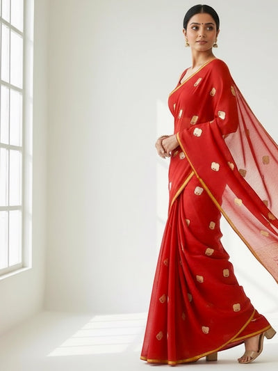 Flame Red Organza Saree
