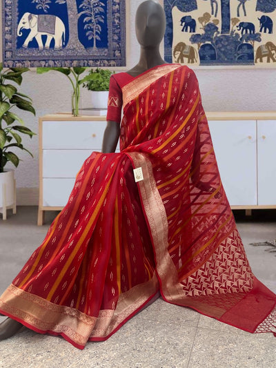 Smeared Vermillion Red Organza Saree