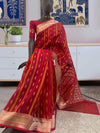 Smeared Vermillion Red Organza Saree