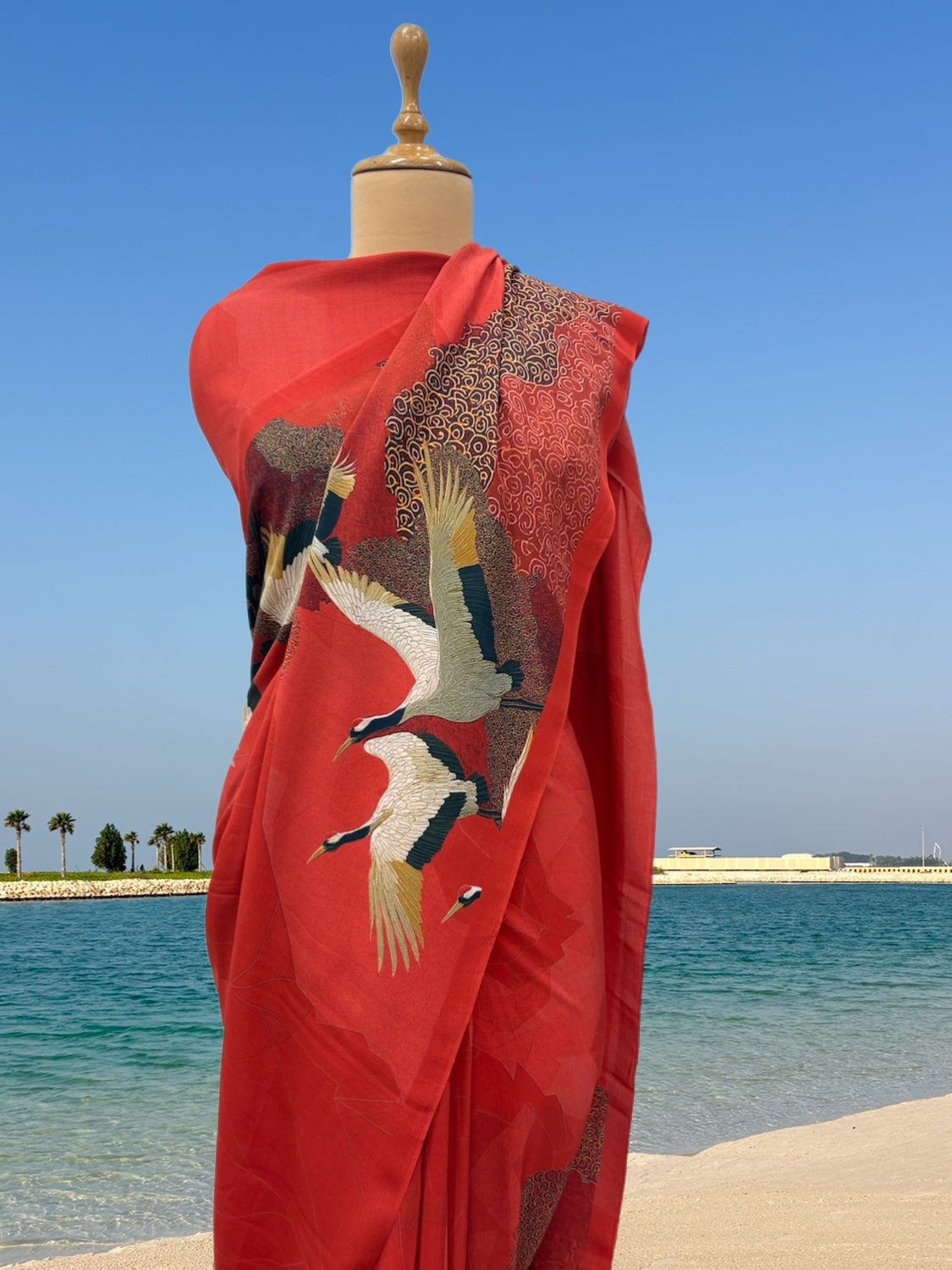 Beau Monde Red Crepe Silk Sari