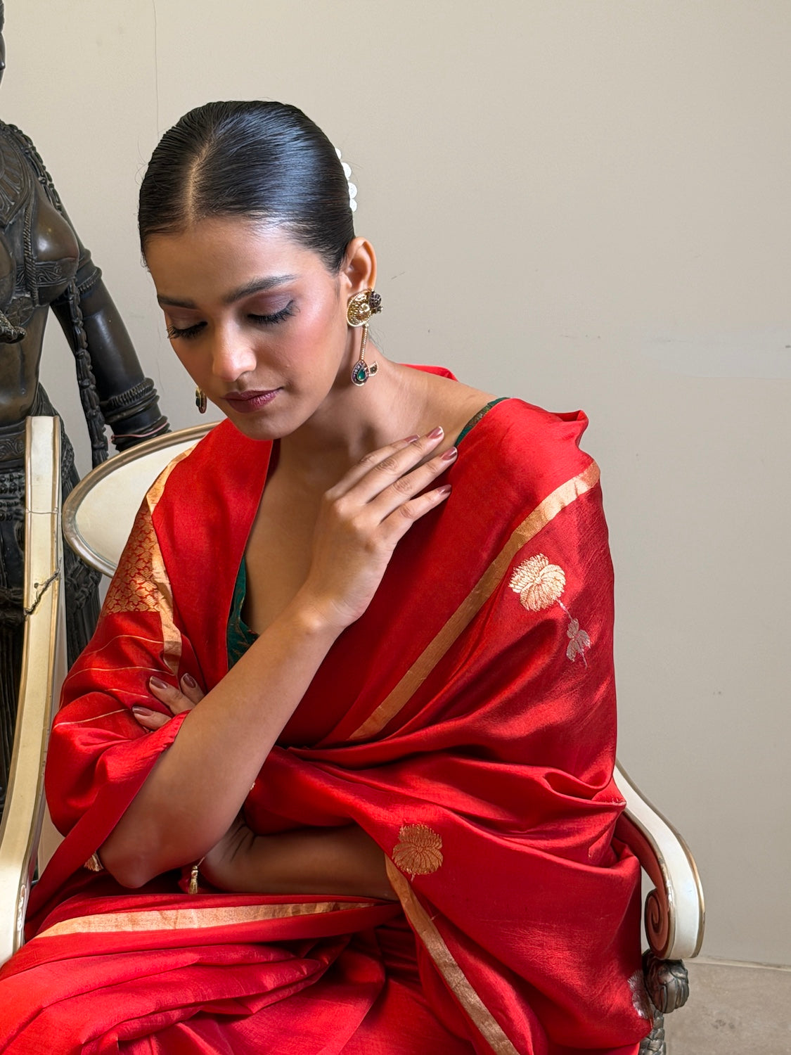 Kishori Red Chinya Silk Sari