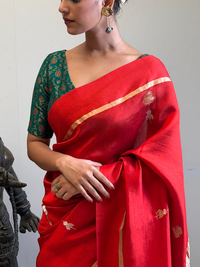 Kishori Red Chinya Silk Sari