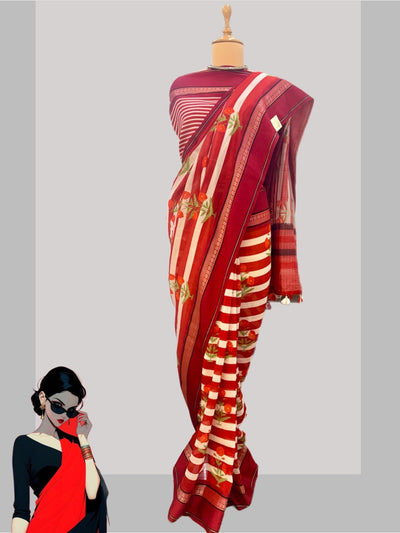 Raphael Red Printed Cotton Saree