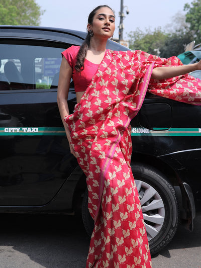 Masakali Ruby Red Printed Cotton Saree