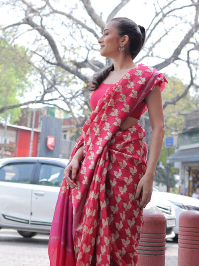 Masakali Ruby Red Printed Cotton Saree