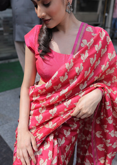 Masakali Ruby Red Printed Cotton Saree