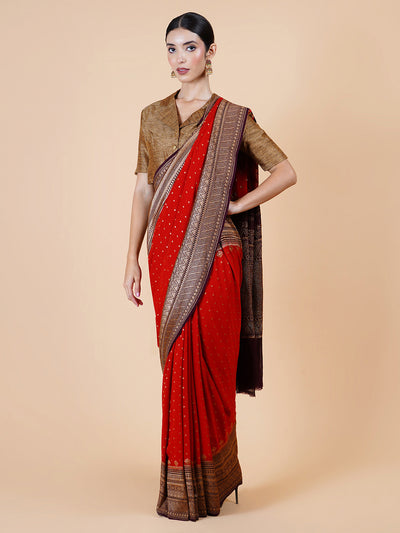 Priyali Rust & Brown Khaddi Georgette Saree