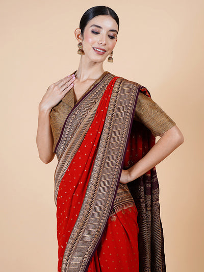 Priyali Rust & Brown Khaddi Georgette Saree