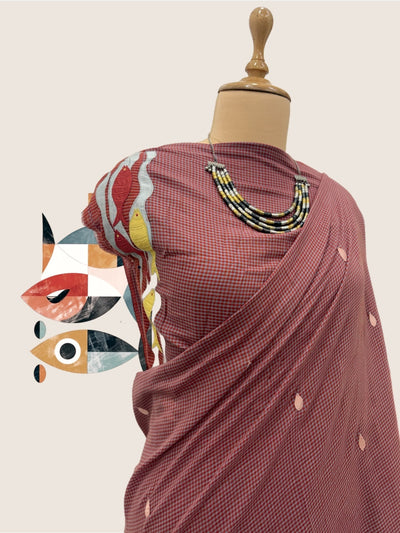 Secret Pond Rust Embroidered Gamcha Saree