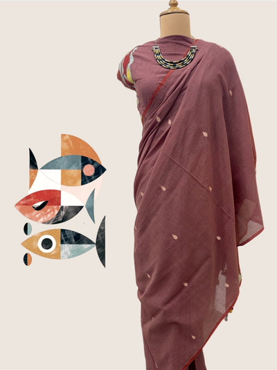 Secret Pond Rust Embroidered Gamcha Saree