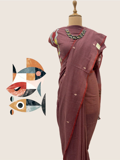 Secret Pond Rust Embroidered Gamcha Saree