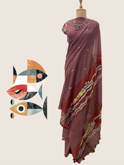 Secret Pond Rust Embroidered Gamcha Saree