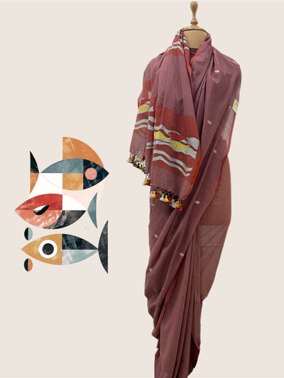 Secret Pond Rust Embroidered Gamcha Saree