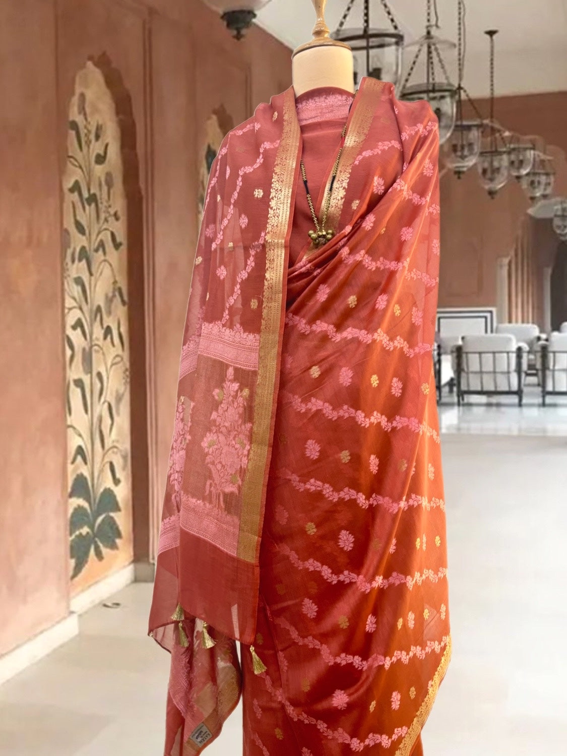 Rudram Rust Cotton Cutwork Saree