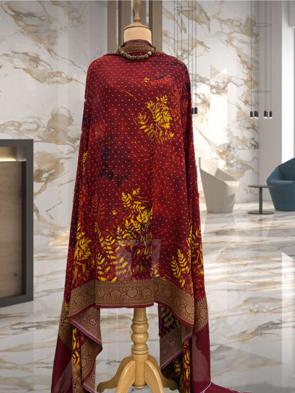 Rust Crepe Georgette Dupatta