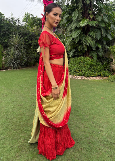 Rust & Mehendi Lehenga Saree Set
