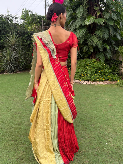 Rust & Mehendi Lehenga Saree Set