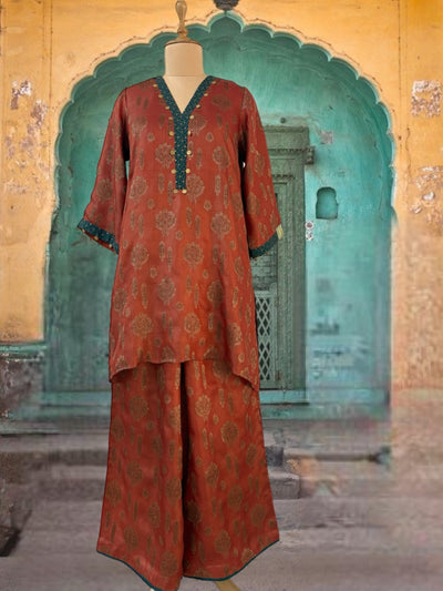Rust Tussar Silk 2 piece Coord Set