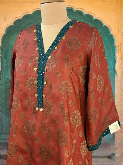 Rust Tussar Silk 2 piece Coord Set