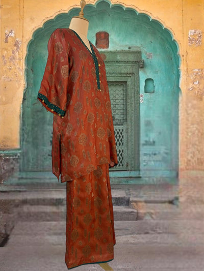 Rust Tussar Silk 2 piece Coord Set