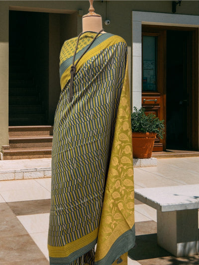 Avantika Sage Green Moonga Cotton Saree