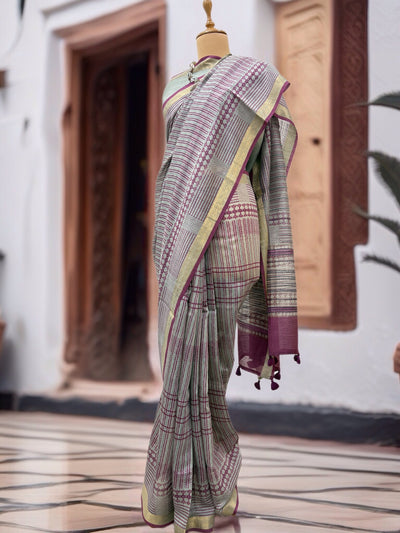 Capri Sea blue Moonga Cotton Printed Saree