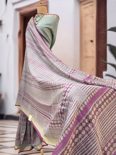 Capri Sea blue Moonga Cotton Printed Saree