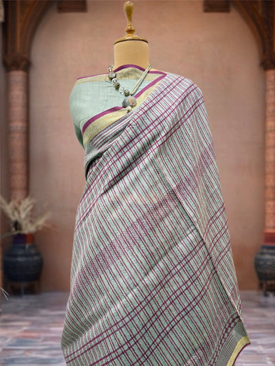 Capri Sea blue Moonga Cotton Printed Saree