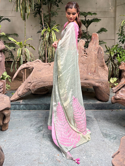 Tree of Life Sea Green chiffon tissue Saree