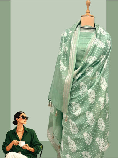 Varkala Sea Green Printed Cotton Saree