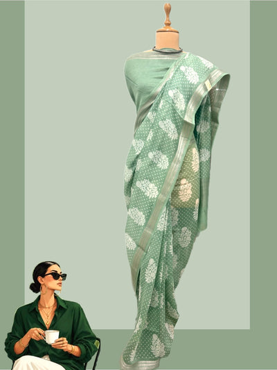 Varkala Sea Green Printed Cotton Saree