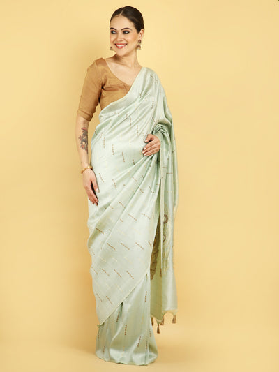Vanmalini Sea Green Chinya Silk Sari