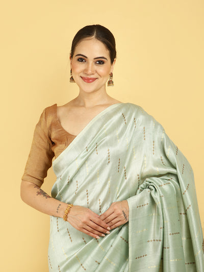 Vanmalini Sea Green Chinya Silk Sari