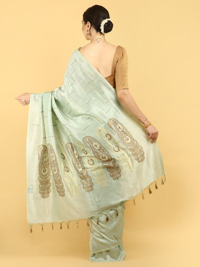 Vanmalini Sea Green Chinya Silk Sari