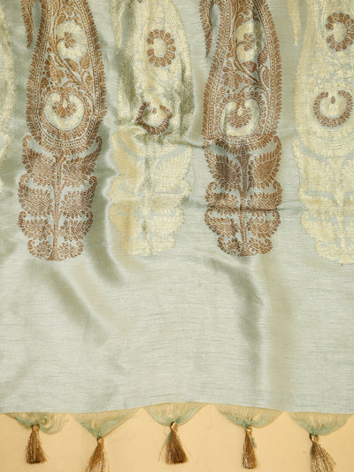Vanmalini Sea Green Chinya Silk Sari