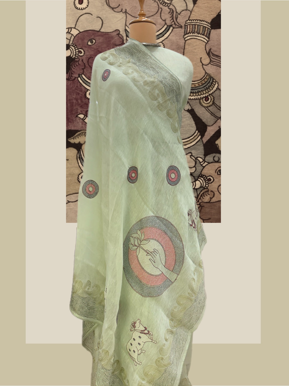 Sea Green Embroidered Linen Saree