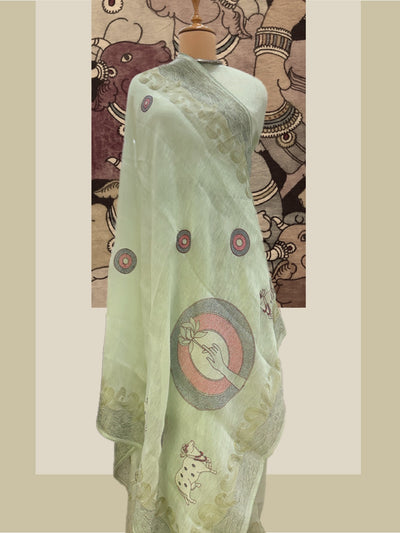Sea Green Embroidered Linen Saree