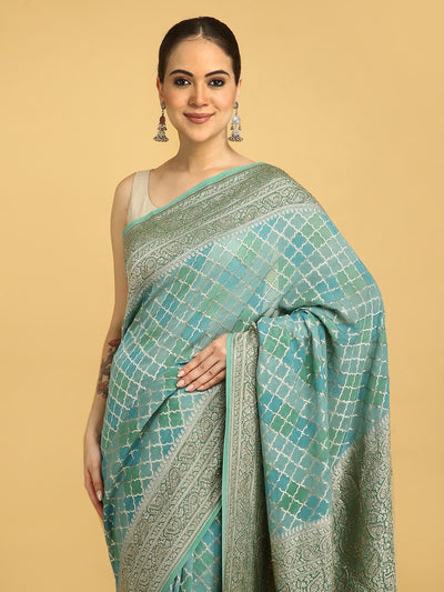 Sanobar Sea Green Khaddi Georgette Sari