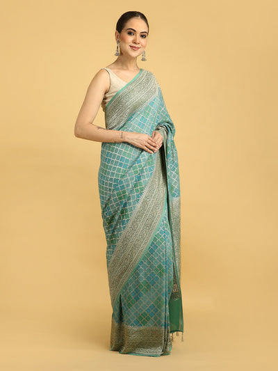 Sanobar Sea Green Khaddi Georgette Sari