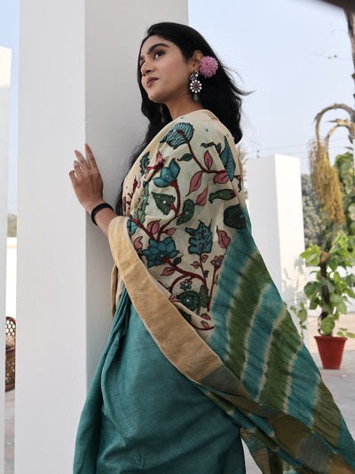 Pedana Sea Green Kalamkari Tussar Saree