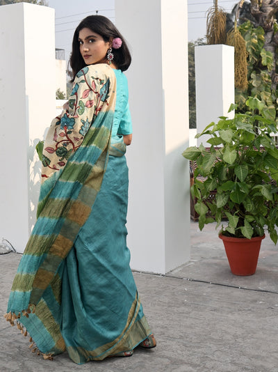 Pedana Sea Green Kalamkari Tussar Saree