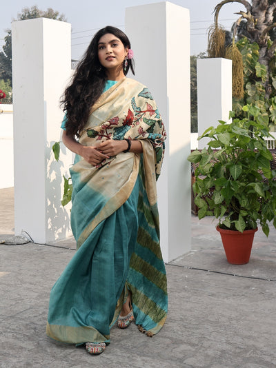 Pedana Sea Green Kalamkari Tussar Saree